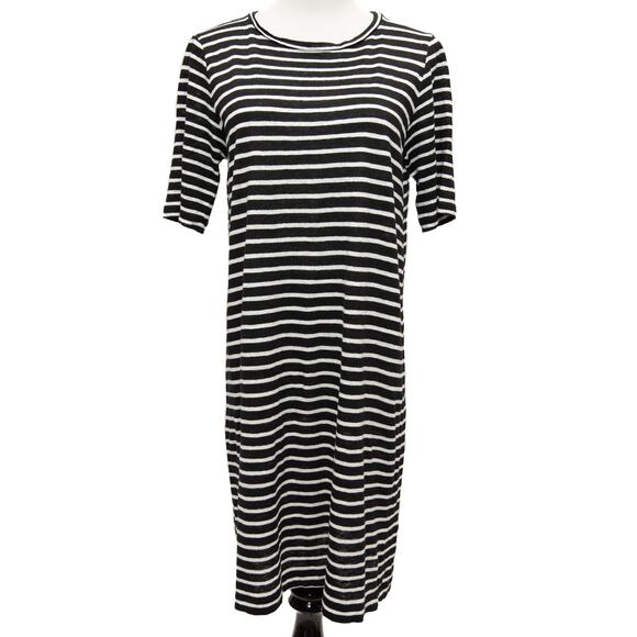 Eileen Fisher Black White Striped Knit Organic Linen Dress Size Small - Picture 2 of 10